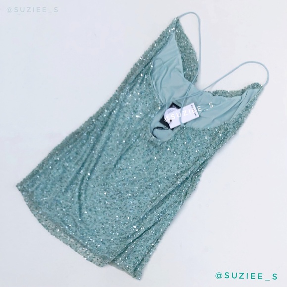 Retrofete Mich Sequin Beaded Embellished Green Cowl Neck Mini Dress XL NWT - Picture 4 of 16